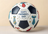 Happy Father's Day Soccer Ball with Colorful Tie Patterns on Studio Background