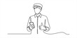 © Ratna Art_Gallery - Continuous single line drawing of a young man wearing a cap holding a smartphone and giving a thumb up gesture as a sign of success and digital technology Vector, illustration