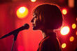 © Tetiana - Generative AI portrait of stand up comedian performing on stage with microphone under colorful lights