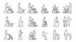 © icp - Disabled people line art icons, set of 18 diverse accessibility vector silhouettes, inclusive community and healthcare patient illustrations