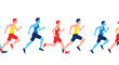 © an - Diverse runners in colorful athletic wear compete in a race, flat design