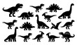 © Md Humaun - Retro Gaming Style Dinosaur Pixel Silhouette Collection Vector Set of Prehistoric Animals Icons on White Background