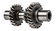 © Daniel - Two metal helical gears meshed together on shafts, isolated on transparent background