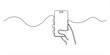 © SS line art - Minimalist vector illustration of a smartphone with wifi and signal waves drawn in one continuous line. Perfect for technology, communication, and digital network concepts