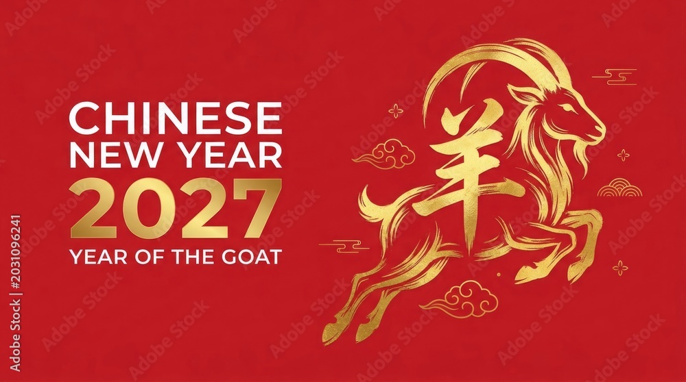 Golden goat illustration for chinese new year 2027 celebration with red ...