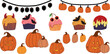© Oksana Avramenko - Large Halloween collection featuring cute pumpkins, jack o lanterns, spooky cupcakes, festive garlands and playful seasonal decorations.