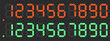 © Milatz - Digital Seven Segment Display Number Set in Red and Green. Vector set for electronic clock faces, countdown timers, scoreboards, calculator interfaces, industrial measuring equipment