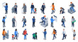 © Stocklume - Isometric metro station crowd vector set | Diverse urban people commuting walking running and passing turnstile gates | Flat cartoon character icons