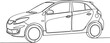 © MD. SHAKIL - Outline drawing of a modern compact hatchback car, showcasing its sleek design and aerodynamic profile on a white background