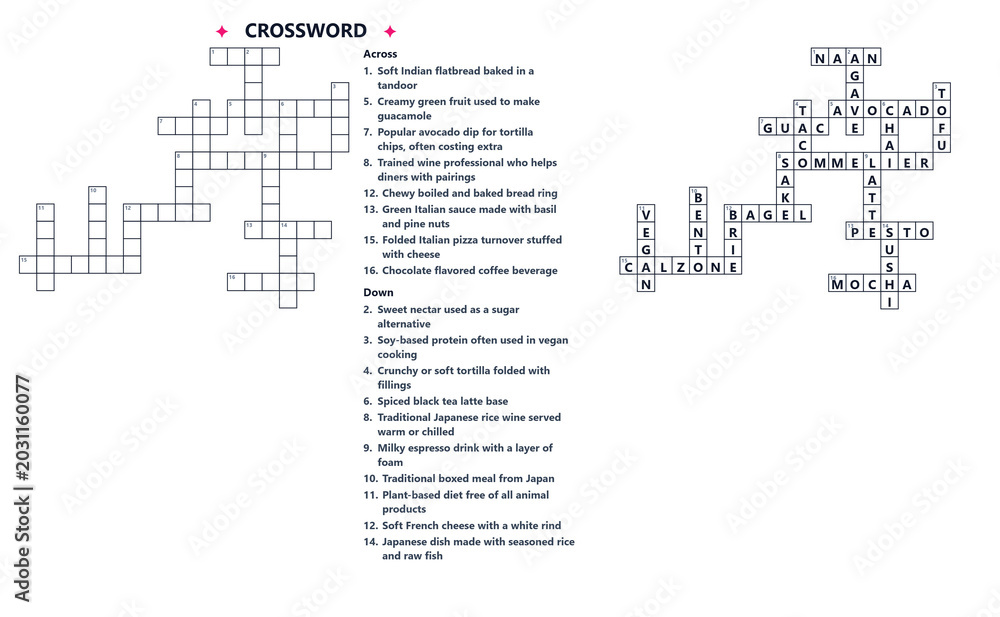 Printable Gourmet Food Crossword for Adults with Answers. Easy Level ...