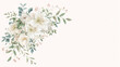 © bephoto - 淡い背景に白いユリとバラの花束を描いた結婚式向けイラスト