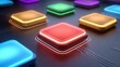 © buraratn - Colorful Neon Square Buttons on a Modern Circuit Board Background with Glowing Edges in a Futuristic Concept Design for Technology and Innovation