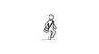 © Desi - Walking Person Icon with Messenger Bag, Simple Line Art, Minimalist Style