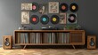 © Plaifah - Vintage home decor featuring a stylish record player, vinyl records on wall, and wooden furniture creating a cozy music corner in a modern living space.