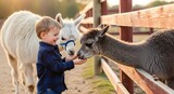 Boy Feeding Llama With Friend.