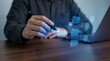 © Nest - Businessman using stylus pen to organize digital folder hierarchy on transparent interface for efficient document management and secure data storage in corporate office