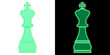 © imak - Glowing green neon chess king piece on transparent and black background, isolated luminous strategy game icon cutout