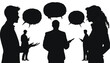© Usama - Business people talk while standing and displaying speech bubbles to represent their active communication.