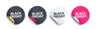 © Tuba Reza - Collection of four circular Black Friday sale sticker labels with curled corners in dark gray, white, and pink colors, featuring realistic shadows on a white background.