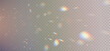 © VFX Pro - Crystal prism reflects rainbow neon light through diamond glass sparkle. PNG vector lens flare captures glitter, glare, and holographic effect. Light refractions add magical spectrum depth