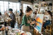 © raagrang - Creative Asian Art Students Painting Together in Modern Art Studio Workshop