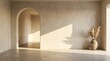 © markamah - Interior archway with pampas grass in a modern minimalist room with sunlit walls and shadows