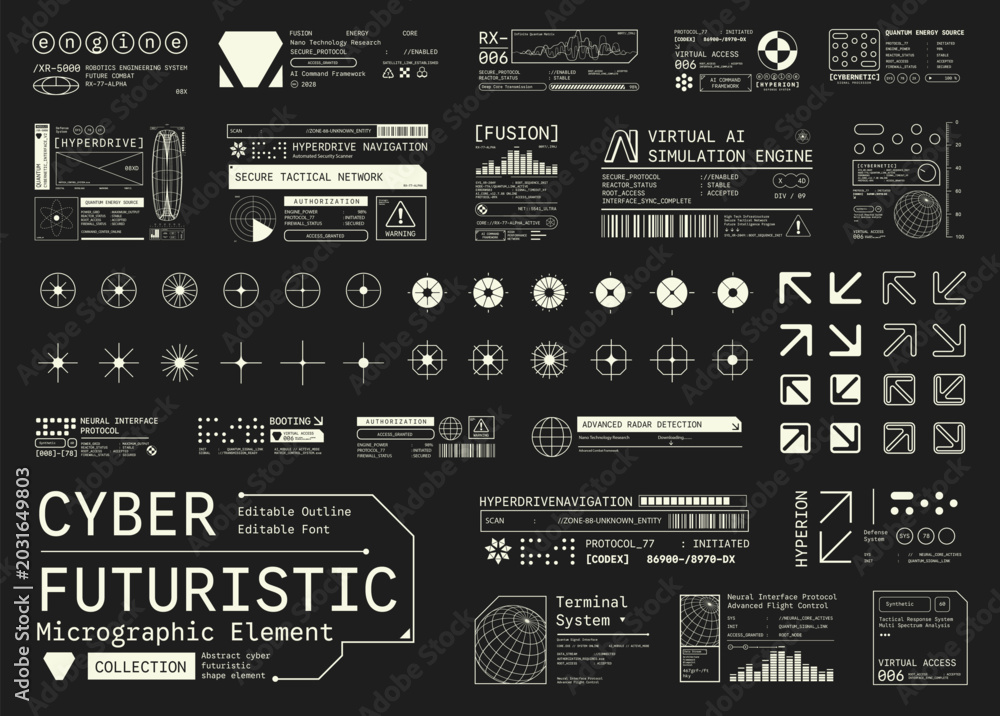 Micrographics Ui Set of Micrographic element Futuristic UI Cyber Futuristic technology ...