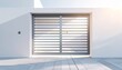 © Choirul - Modern metal gate with horizontal slats, sleek design, white background, nobody