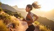 © SolaruS - Capture the essence of fitness with this active woman trail running at sunset. Her ponytail flows as she stays healthy, embodying wellness and motivation for highenergy sports advertising.