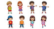 © Fatima - A Diverse Group of Cartoon Children Standing with Backpacks, Ready for School and Adventure