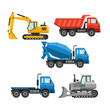 © Aleena - Construction Vehicles Set: Excavator, Dump Truck, Concrete Mixer, Tow Truck, Bulldozer