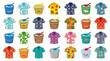© fusiangkara - Colorful Hawaiian shirts and water buckets symbolize Songkran festival traditions and summer fun