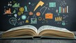 © Simixroya - Open book with business diagrams, concept of knowledge, learning, strategy