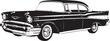 © XT Dabro - Classic retro black and white graphic vector illustration of a vintage American muscle car from the nineteen fifties isolated on a solid white background