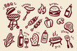 © Victoria - BBQ Grill Food Set Doodle Sketch Vector Illustration