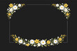 © Zain - Elegant Black Rectangular Frame with White and Yellow Daisy Floral Decorations, Botanical Border with Wildflowers and Green Leaves for Wedding Invitations, Greeting Cards, and Stationery Design.