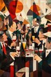 © Iurii - Cubist art of a vibrant, lively party with dynamic figures and bold colors