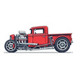 © Jarot - Classic red hot rod pickup truck illustration on white