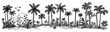 © Kaz - Tropical jungle panorama with palm trees and wild foliage hand drawn vintage ink sketch