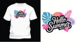 © Ak bindu - Hello summer tropical leaves and hibiscus flowers on white t shirt design with sun.