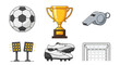 © Gabriel - Soccer equipment and trophy illustration with ball shoes whistle goal and referee lights