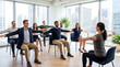 © Food Shop - Business team meeting in bright modern office with diverse professionals discussing collaboration