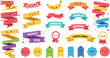 © NR - Cute Kawaii Ribbon Banner and Badge Set with Smiley Faces in Bright Colors for Kids Birthday and Fun Design
