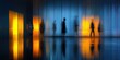 © Arsara - Blurred figures walk through a modern space with warm, cool lighting and reflections