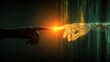© Arsara - A human finger touches a glowing, digital hand, bridging worlds