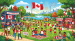 © Aayan - Vibrant Canada Day celebration in a park families and friends enjoying outdoor festivities with Canadian flags food stalls and a stage representing national pride and community