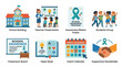 © AI.noevation - Vector set of school awareness campaign icons including school building, teacher, awareness ribbon, students, classroom board, book, calendar, and handshake.