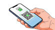 © Iggo - A hand holding a smartphone with a QR code on the screen for payment.
