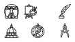 © Rayhan - Renaissance Icons Set: Vitruvian Man, Easel, Quill, Dome, Compass, Divider