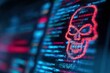 © Alamin - Digital skull malware alert showing on computer screen with red glitched code and hacking.